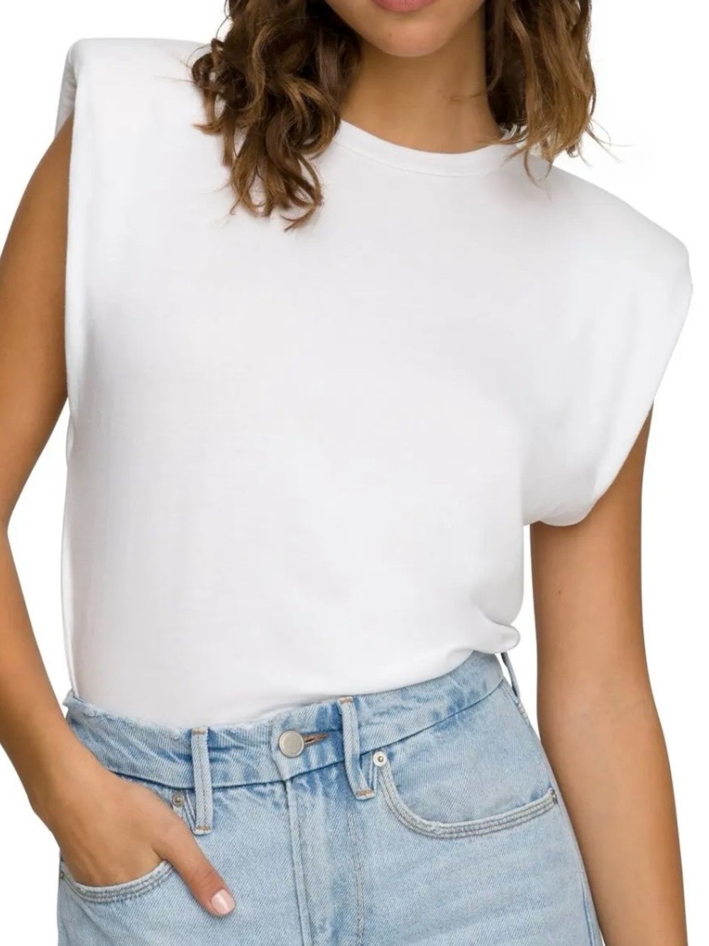 Good American White Shoulder-Pad Sleeveless Cotton and Modal Top Size L